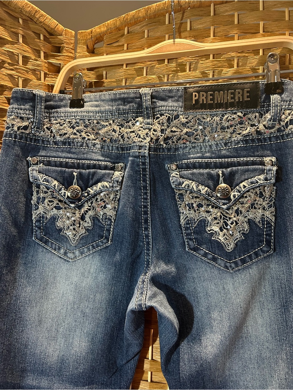Embellished Bootcut Jeans Size 11/12R Lace Sequin Y2K Western